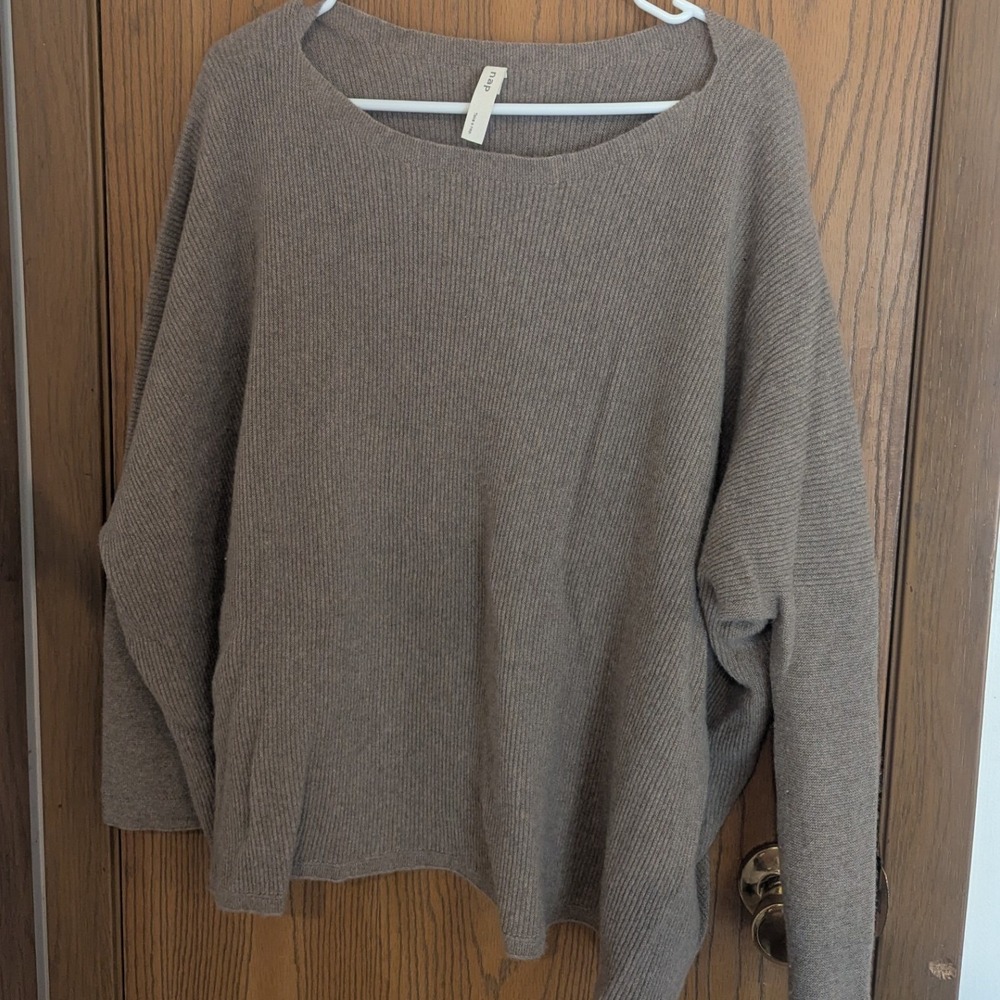 Nap Loungewear 100% Cashmere Ribbed Oversized Sweater Taupe Brown Large